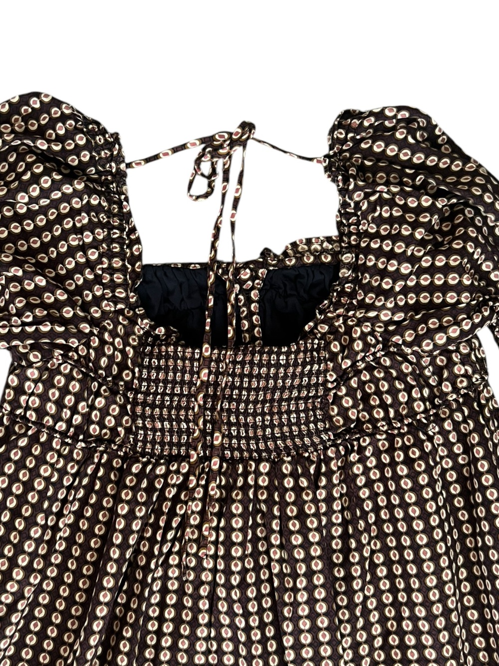 Free People Women’s Star Dip Mini Dress in Black Brown Combo Retro Babydoll Sz M - Picture 9 of 14